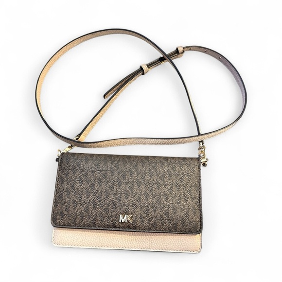 Michael Kors Logo and Leather Convertible Crossbody Bag Brown/Soft Pink - Picture 3 of 9